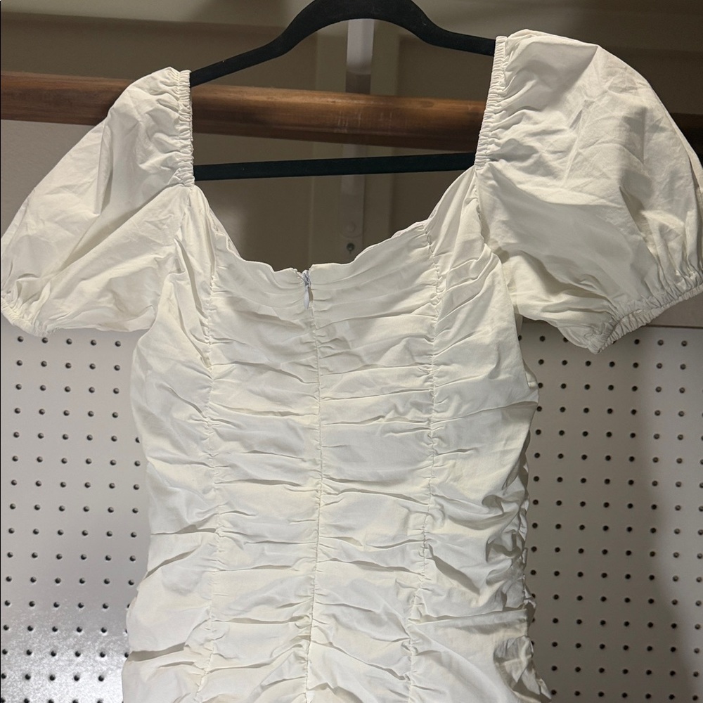Revolve Superdown White Ruched Puff-Sleeve Women’s Dress - Picture 6 of 10